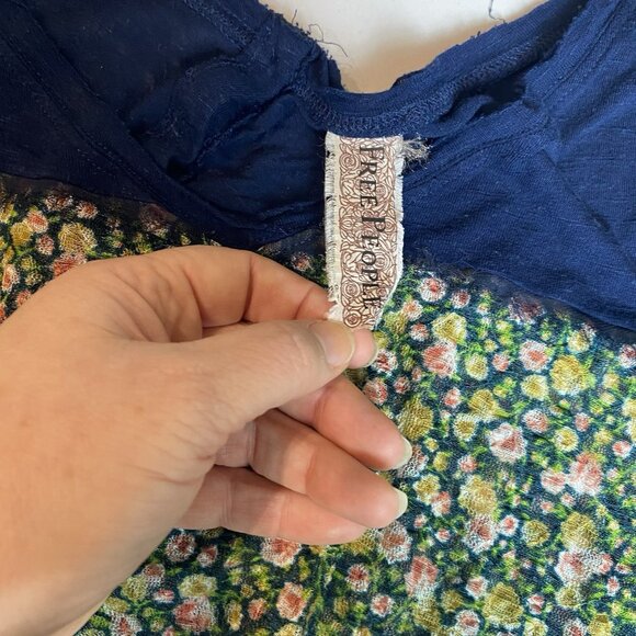 Free People Womens Top Popover Linen Blend Floral Button Back Hippie Boho OS - Picture 4 of 8